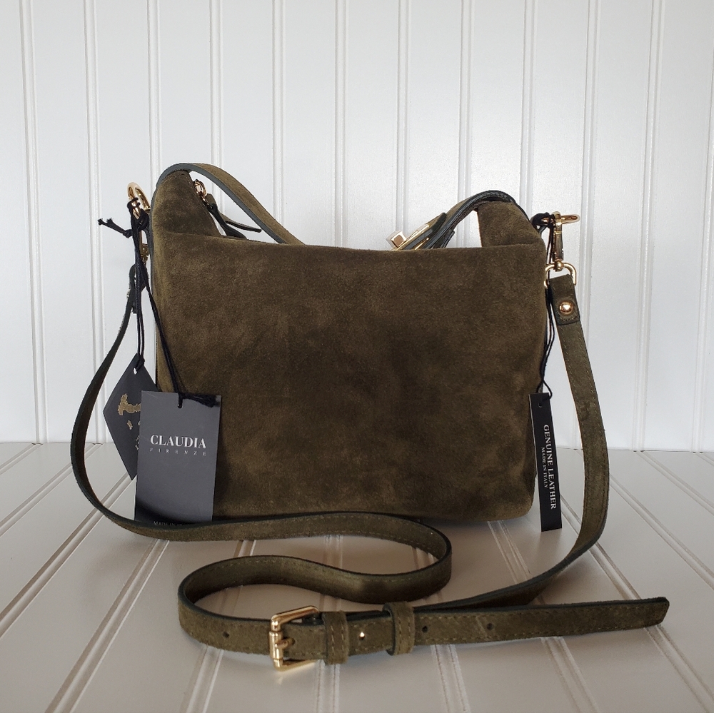 Claudia Firenze Olive Suede Crossbody Bag NWT